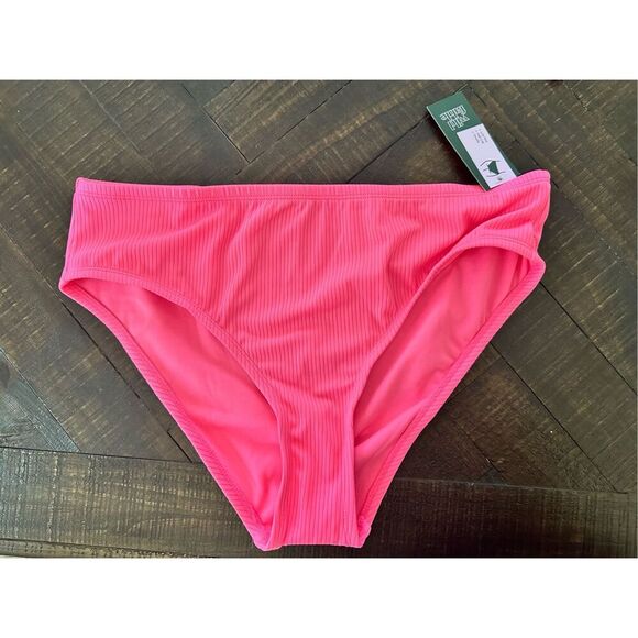 Wild Fable Pink Wide Ribbed Low Rise High Leg Bikini Bottom Size X 14-16 - Picture 1 of 4
